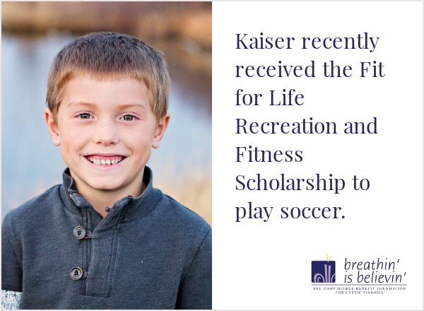 Image of boy with caption "Kaiser recently received the Fit for Life Recreation and Fitness Scholarship to play soccer."
